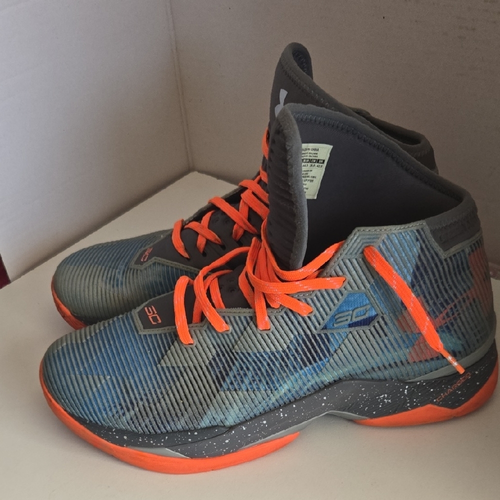 2015 Mens UA Stephen Curry Orange, Blue Basketball Sneakers 1292528-099 Sz 10.5